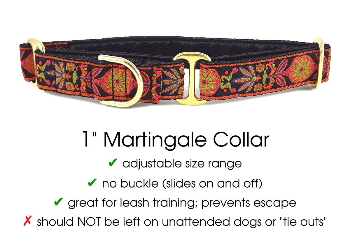 Wide 1 1/2 Inch Adjustable Buckle or Martingale Dog Collar in 