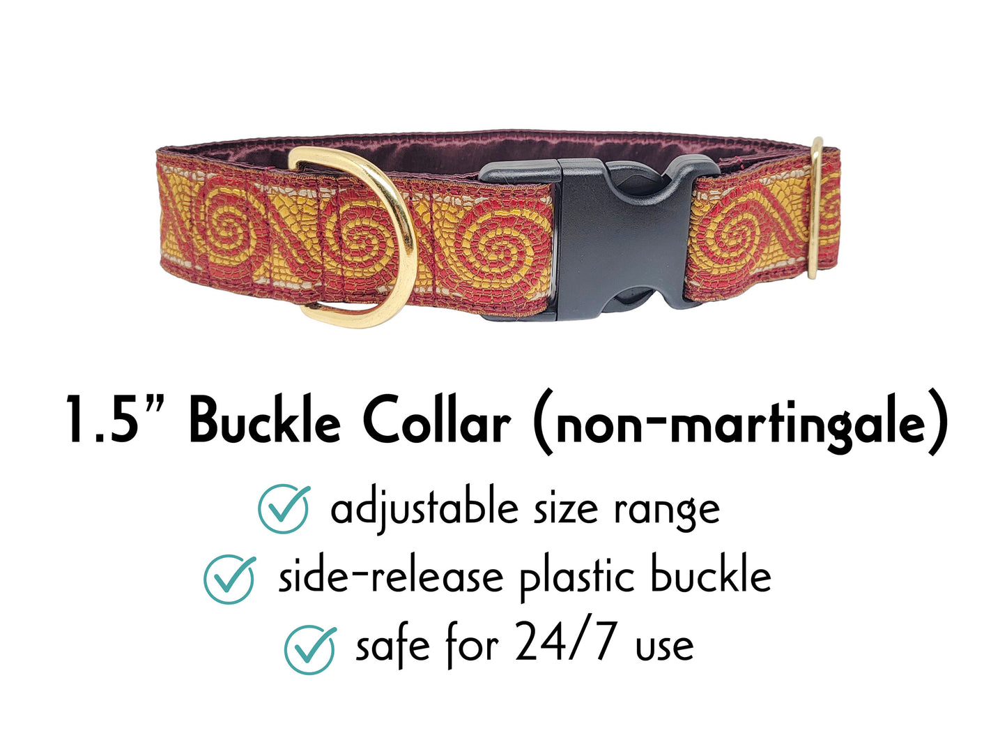 1.5 Inch Wide Burgundy Mosaic Scroll Buckle Dog Collar by The Hound Haberdashery