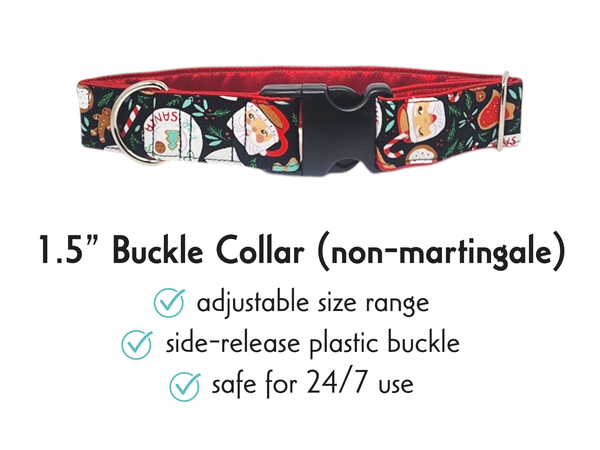 1.5 Inch Wide Cookies for Santa Christmas Buckle Dog Collar by The Hound Haberdashery