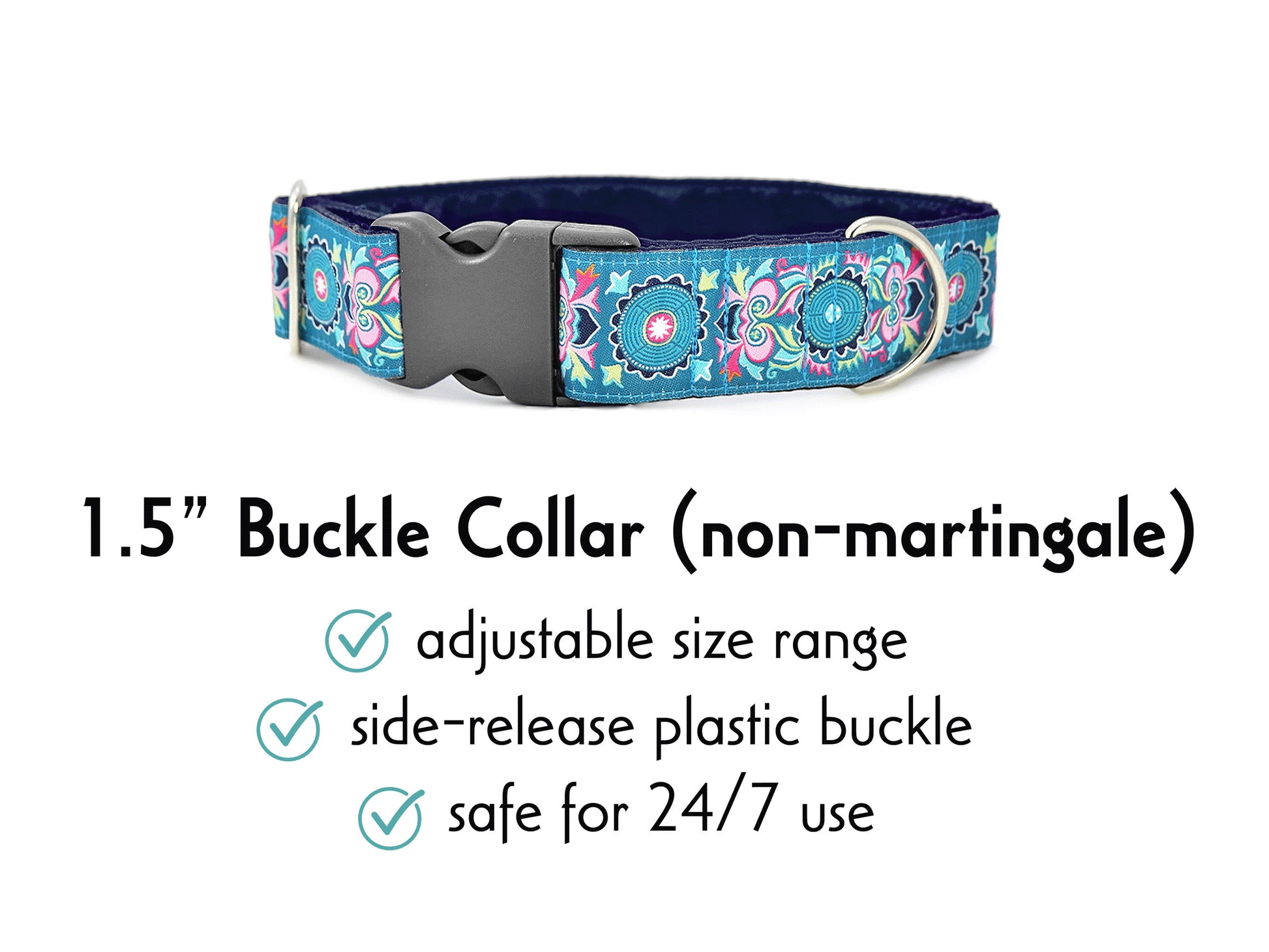 1.5 Inch Wide Medallion Buckle Dog Collar by The Hound Haberdashery