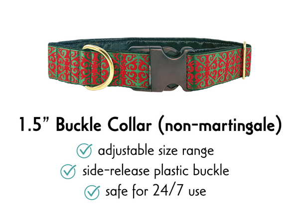 1.5 Inch Wide Noel Christmas Buckle Dog Collar by The Hound Haberdashery