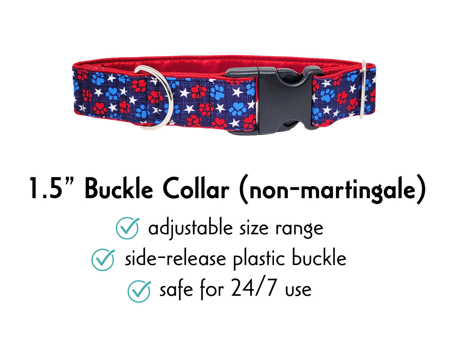 1.5 Inch Wide Patriotic Paws Buckle Dog Collar by The Hound Haberdashery