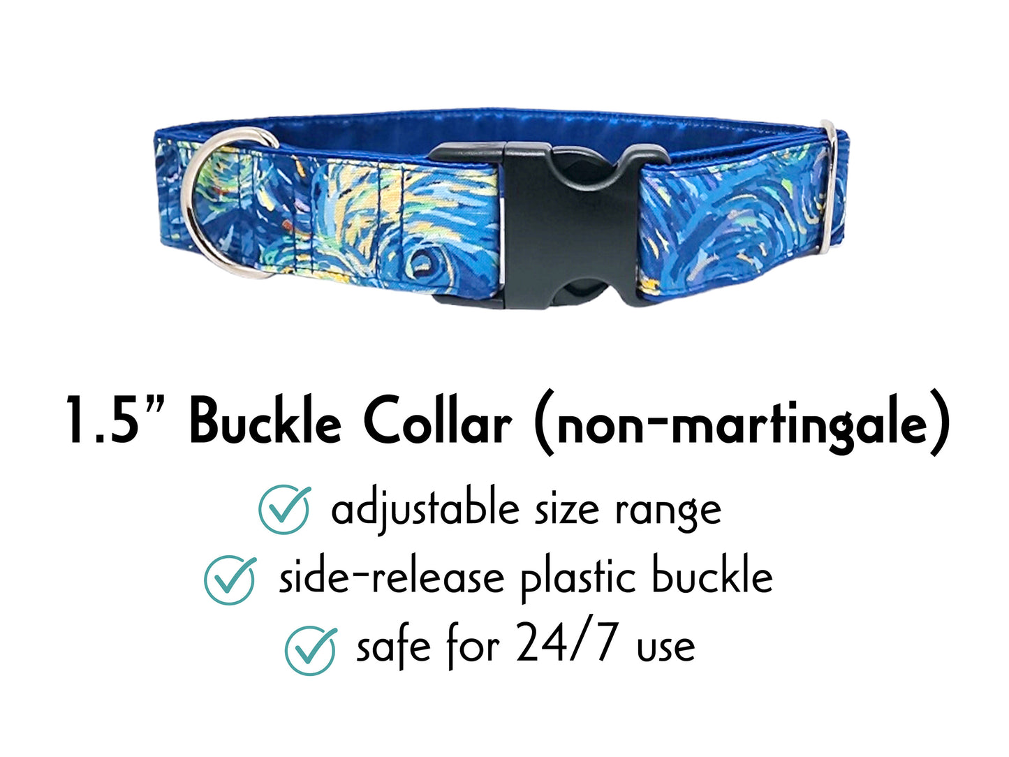 1.5 Inch Wide Starry Night Buckle Dog Collar by The Hound Haberdashery