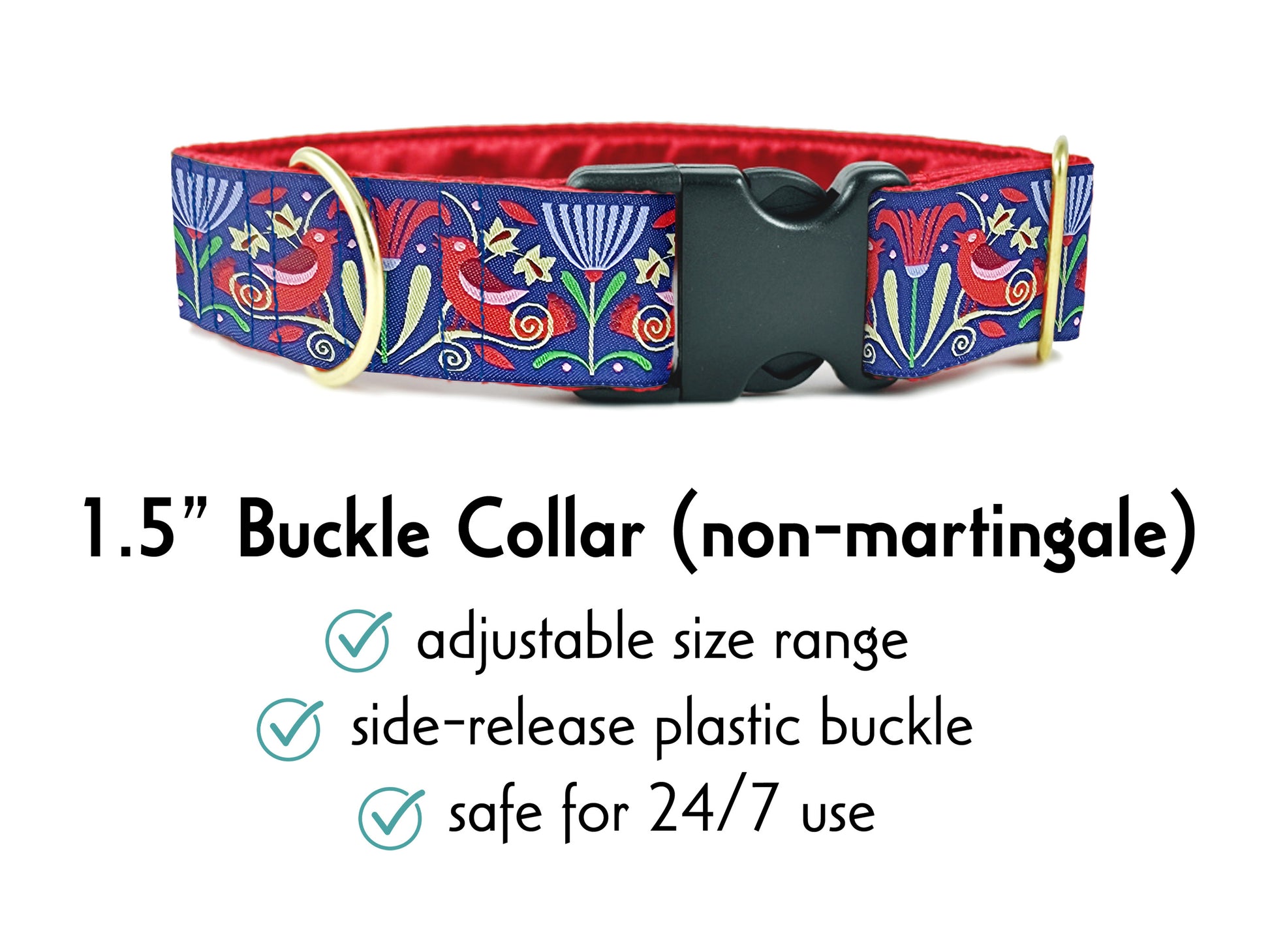 1.5 Inch Wide Summer Tanagers Buckle Dog Collar by The Hound Haberdashery