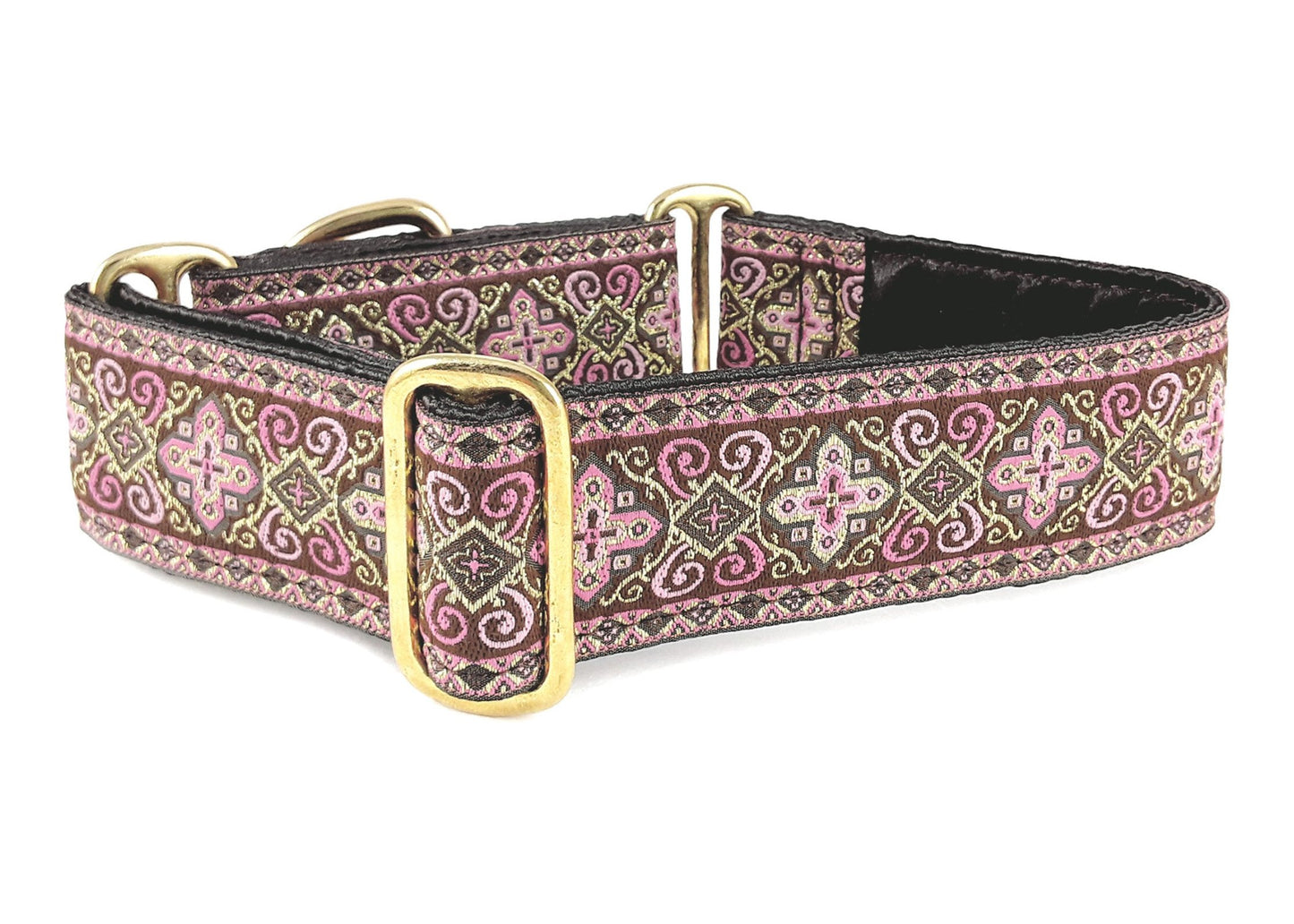 1.5 Inch Wide Brown, Pink Nobility Dog Collar by The Hound Haberdashery