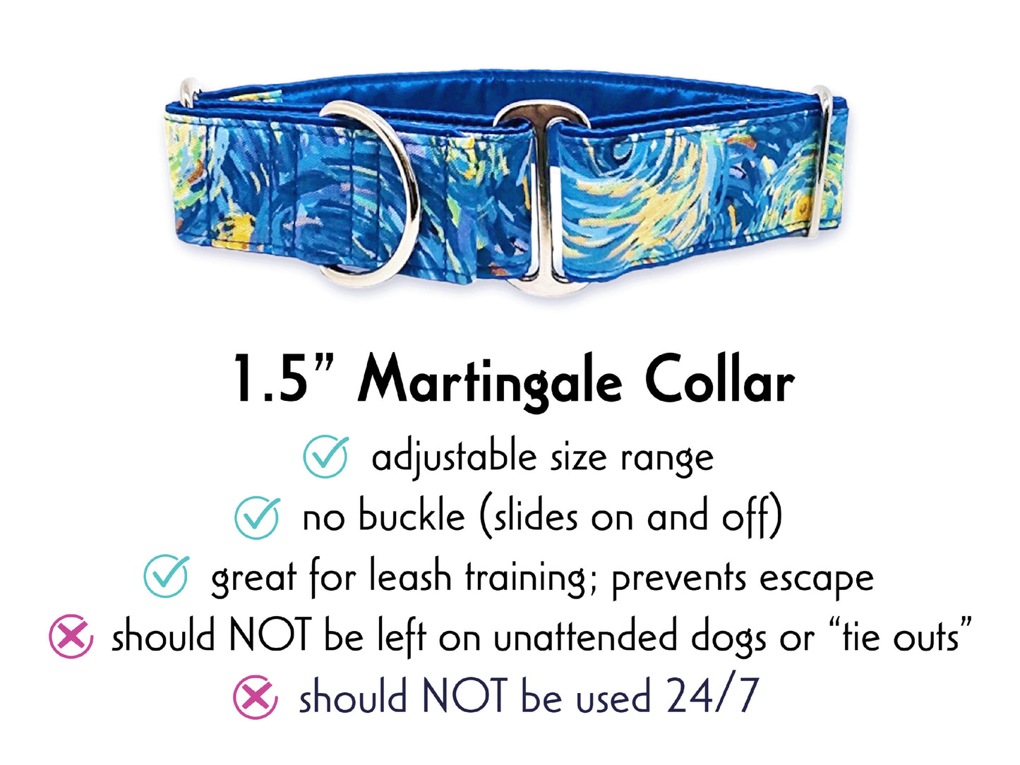 1.5 Inch Wide Starry Night Martingale Dog Collar by The Hound Haberdashery