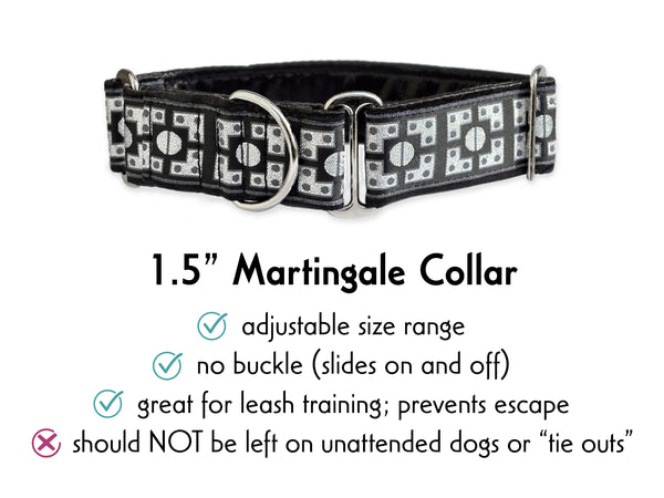 Black & Silver Riveted Martingale Dog Collar by The Hound Haberdashery