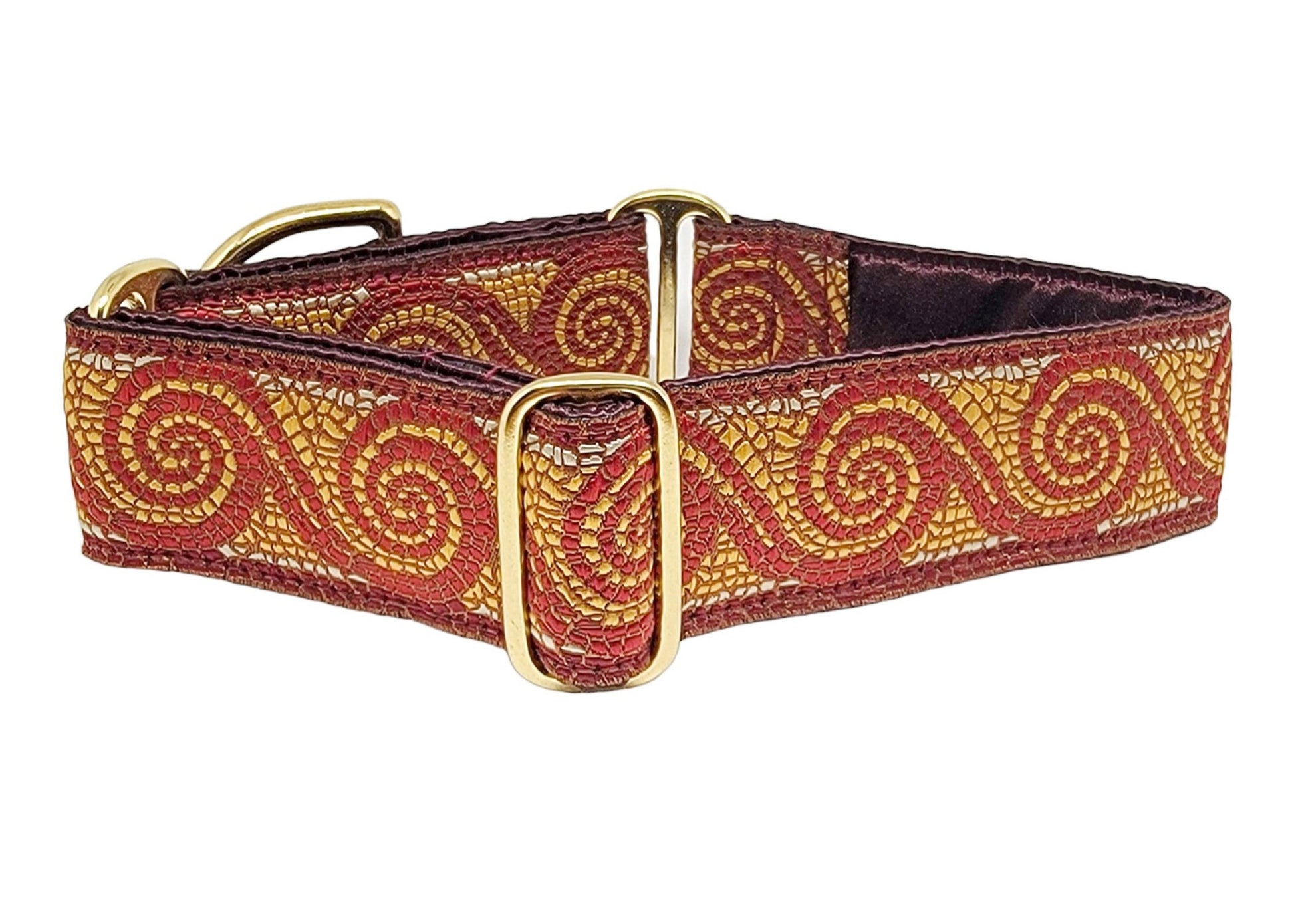 1.5 Inch Wide Burgundy Mosaic Scroll Dog Collar by The Hound Haberdashery