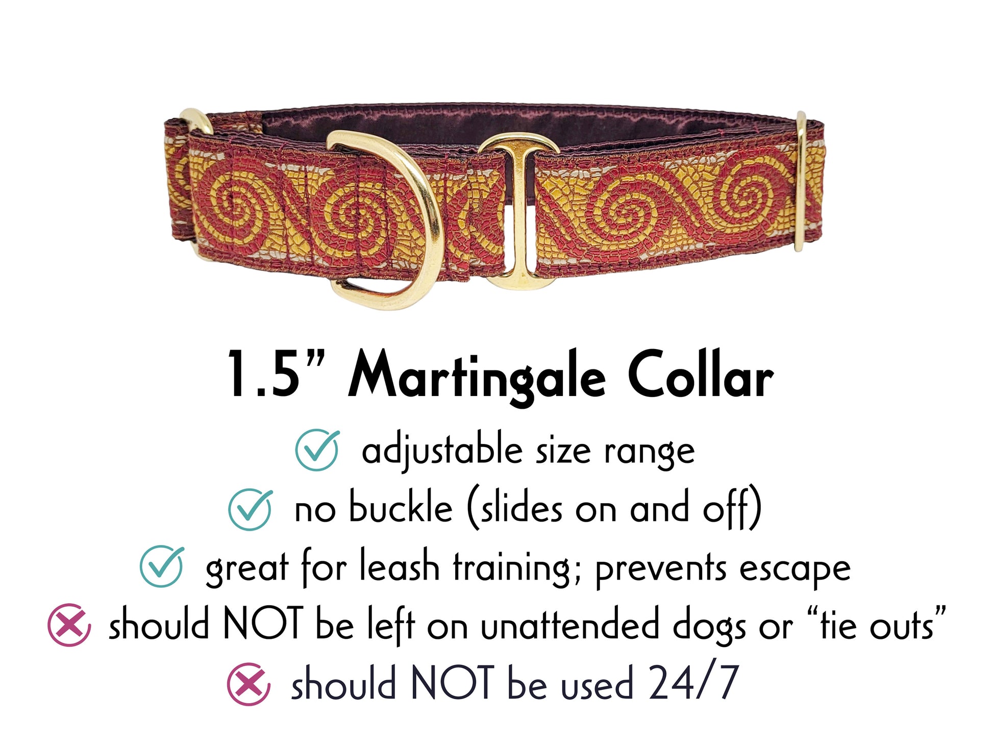 1.5 Inch Wide Burgundy Mosaic Scroll Martingale Dog Collar by The Hound Haberdashery