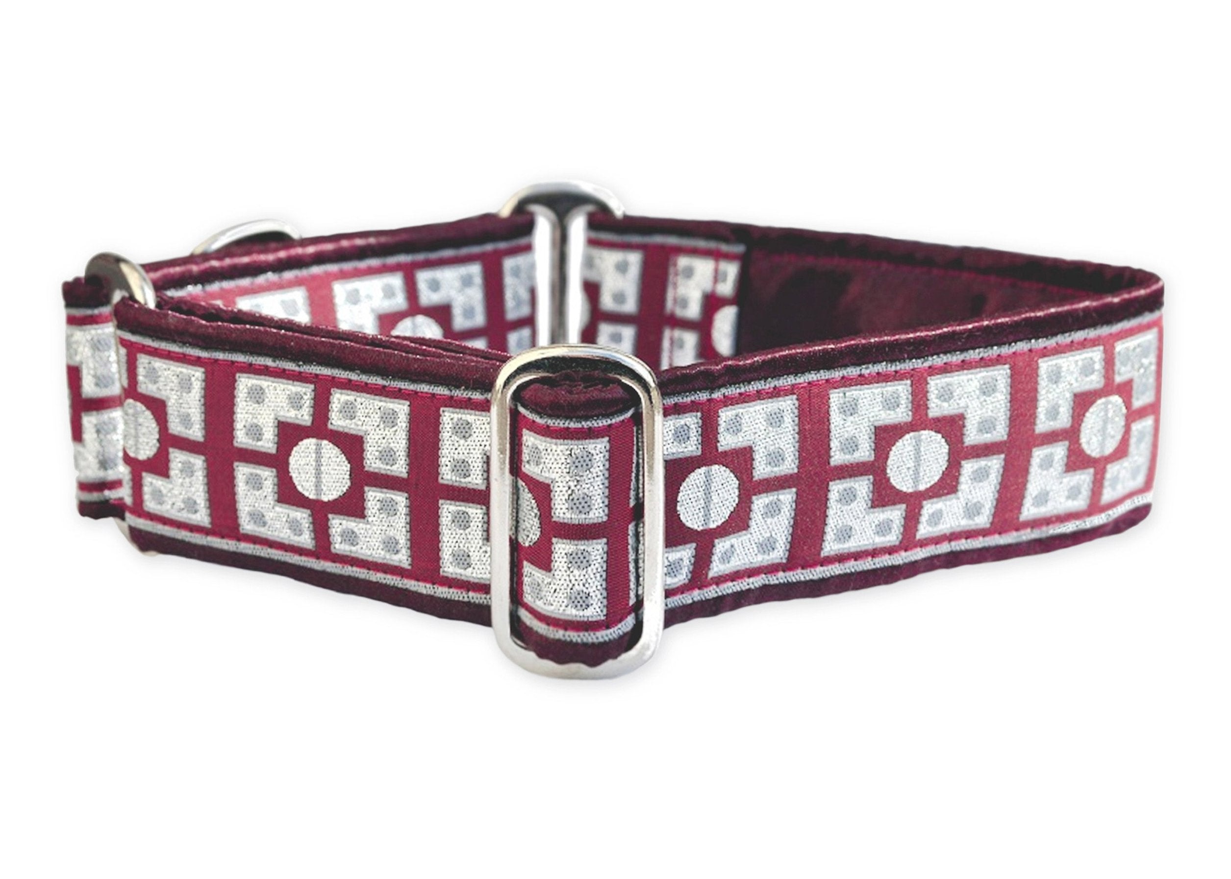 Riveted in Burgundy Metallic Silver Martingale Dog Collar or Buckle Dog Collar 1.5 Width Copy