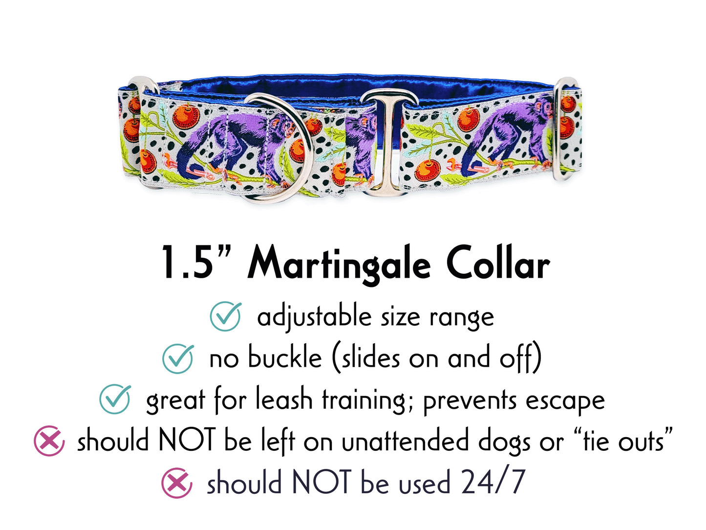 1.5 Inch Wide Cheeky Monkey Martingale Dog Collar by The Hound Haberdashery