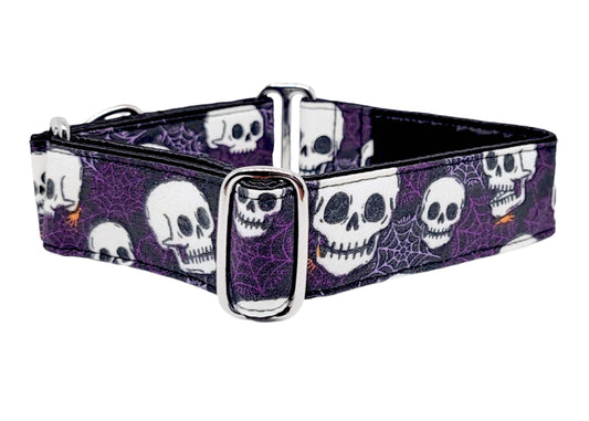 1.5 Inch Wide Spooky Skulls Dog Collar by The Hound Haberdashery