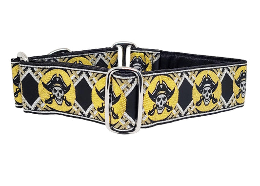 1.5 Inch Wide Gold, Silver Pirates Dog Collar by The Hound Haberdashery