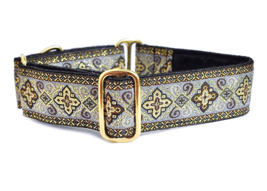 1.5 Inch Wide Gray, Gold Nobility Dog Collar by The Hound Haberdashery