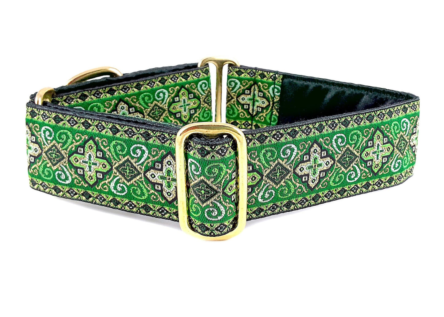 1.5 Inch Wide Green, Gold Nobility Dog Collar by The Hound Haberdashery