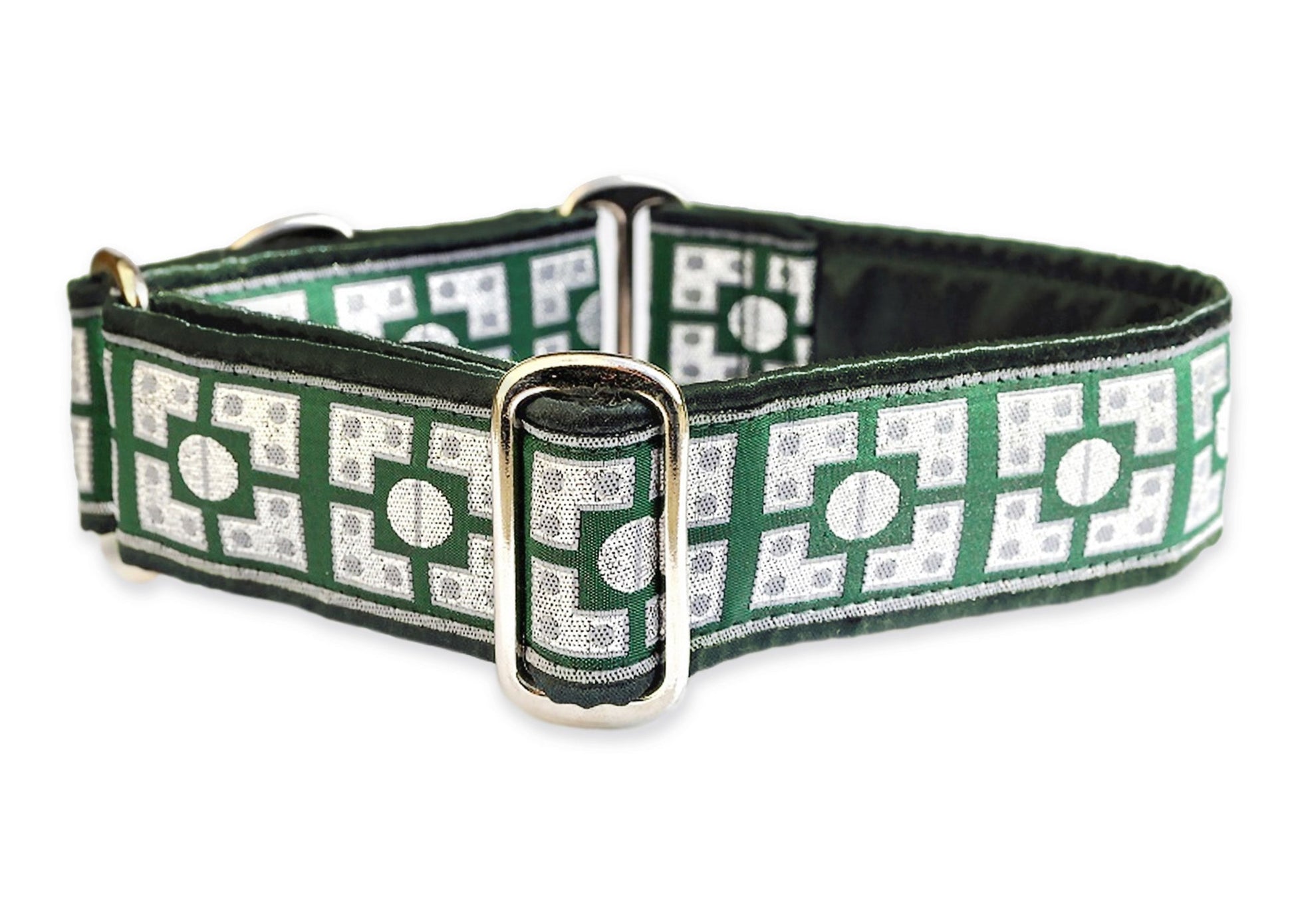 1.5 Inch Wide Green, Silver Riveted Dog Collar by The Hound Haberdashery