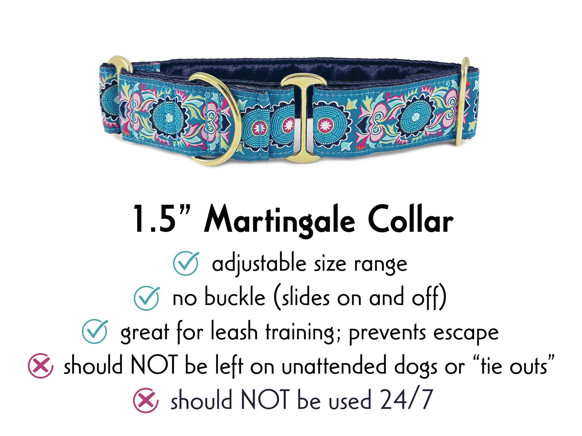 1.5 Inch Wide Medallion Martingale Dog Collar by The Hound Haberdashery