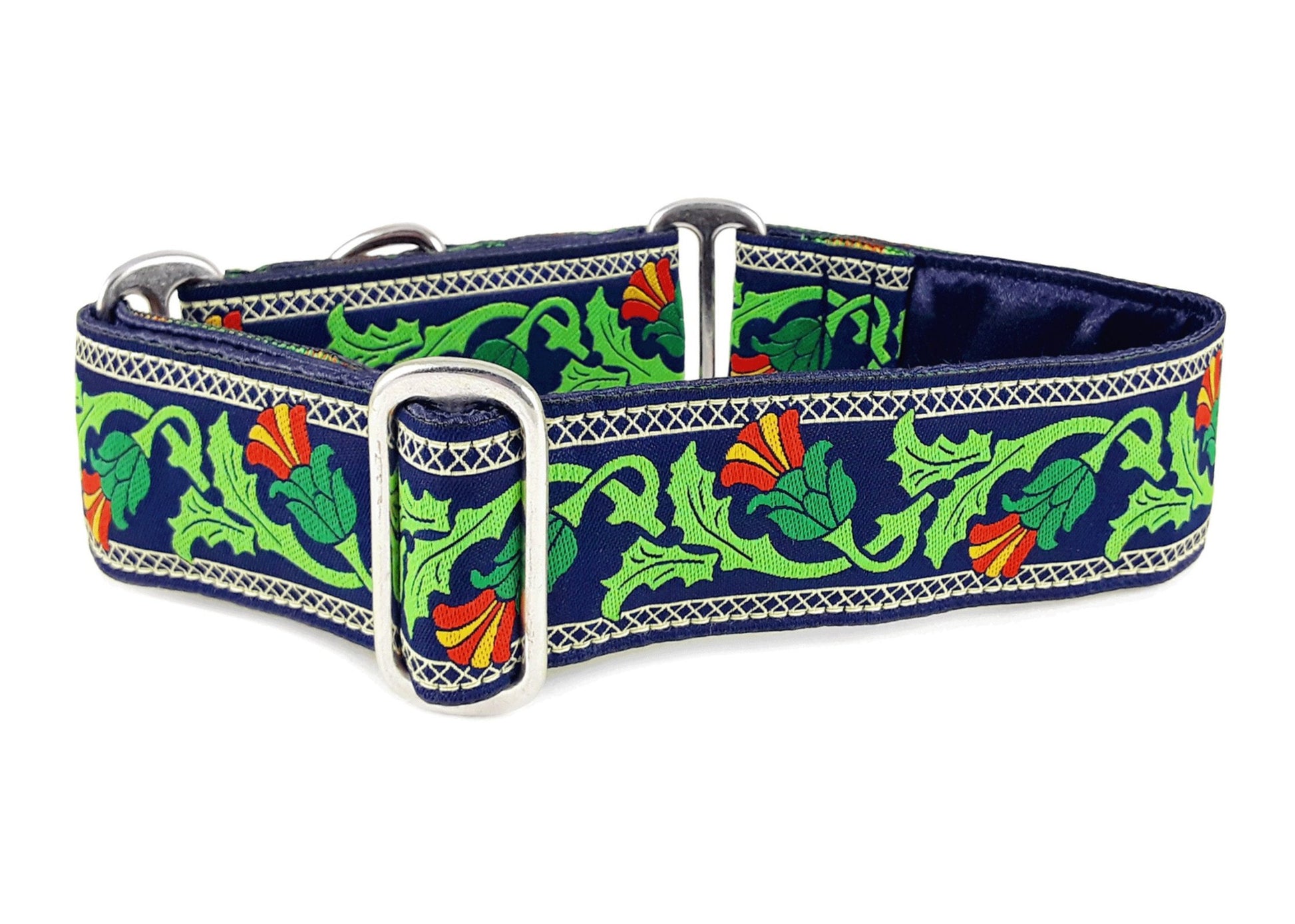 1.5 Inch Wide Navy Thistle Dog Collar by The Hound Haberdashery