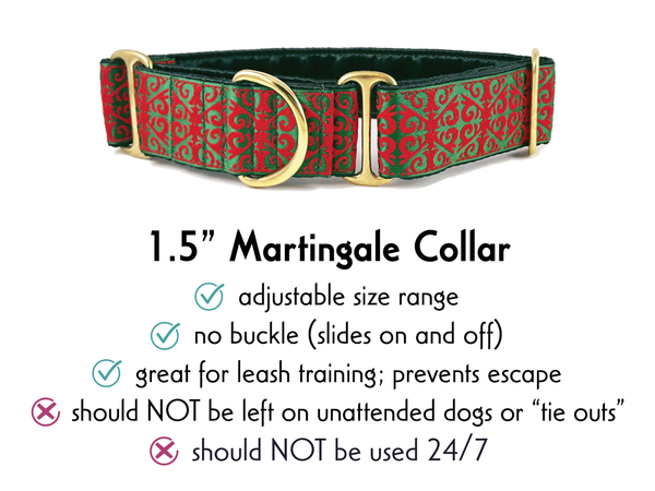 1.5 Inch Wide Noel Christmas Martingale Dog Collar by The Hound Haberdashery