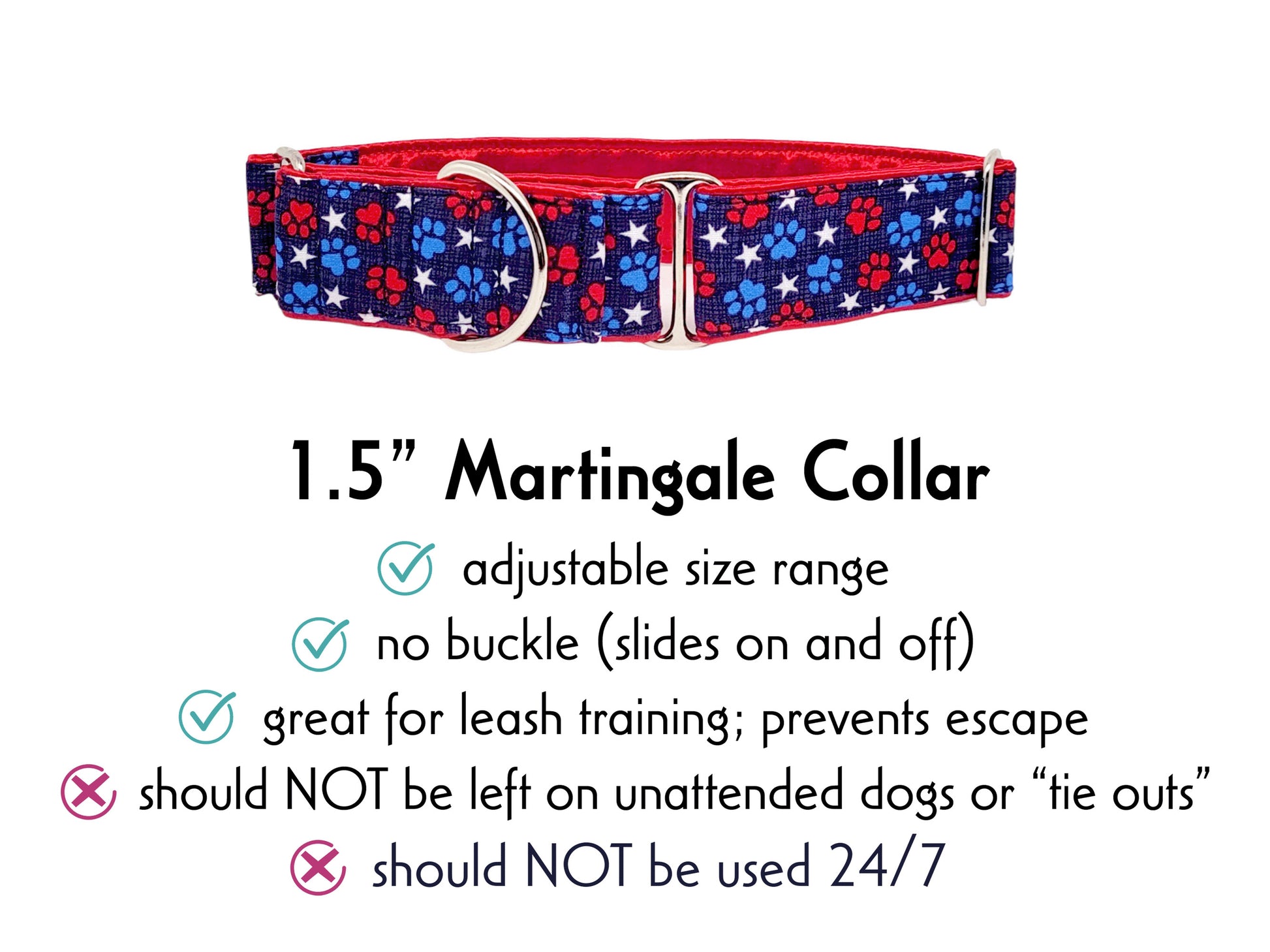 1.5 Inch Wide Patriotic Paws Martingale Dog Collar by The Hound Haberdashery