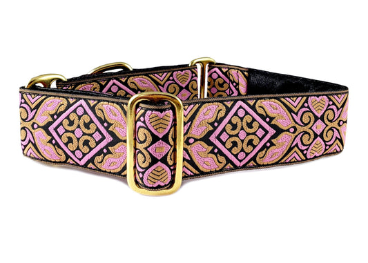 1.5 Inch Wide Pink & Old Gold Cologne Dog Collar by The Hound Haberdashery