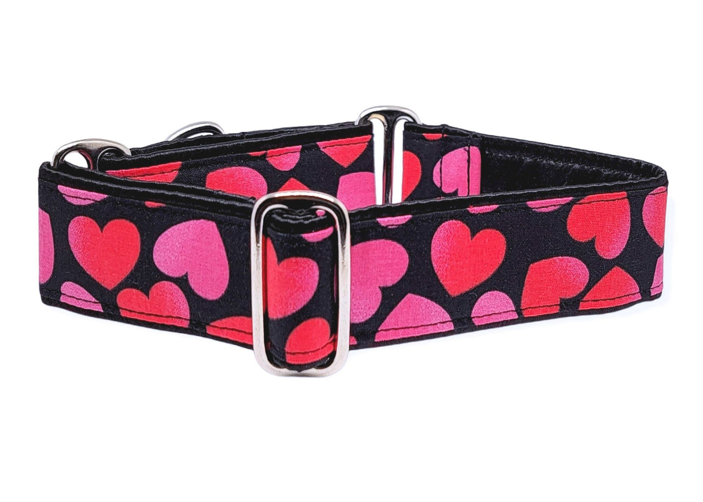 1.5 Inch Wide Pink, Black Valentines Hearts Dog Collar by The Hound Haberdashery