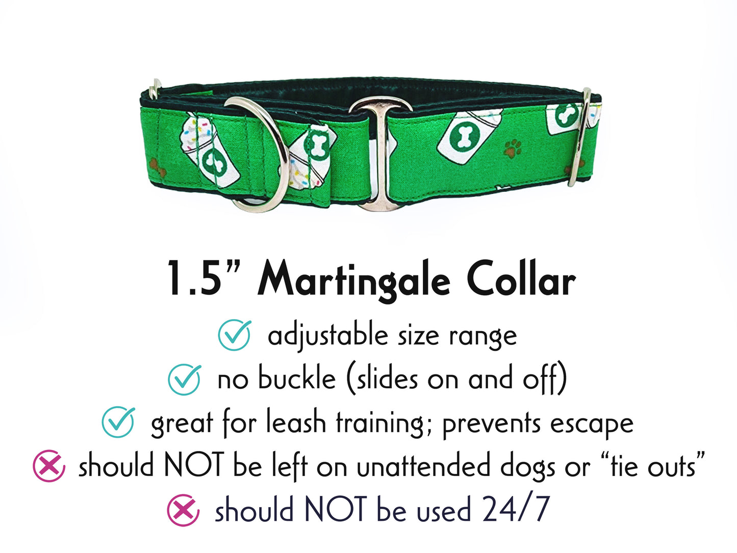 1.5 Inch Wide Puppy Cups Martingale Dog Collar by The Hound Haberdashery