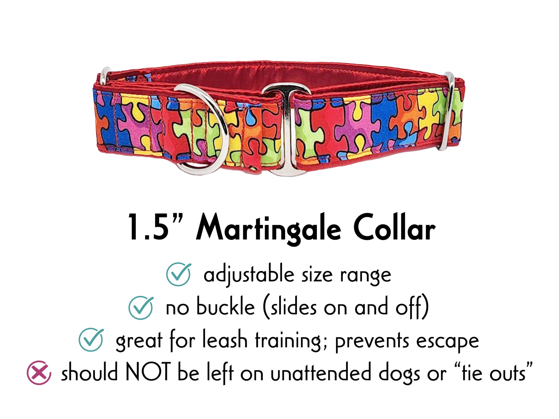 1.5 Inch Wide Puzzled Martingale Dog Collar by The Hound Haberdashery