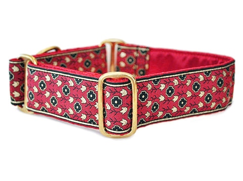 Stratford Jacquard in Red - Martingale Dog Collar or Buckle Dog Collar - 1.5" Width