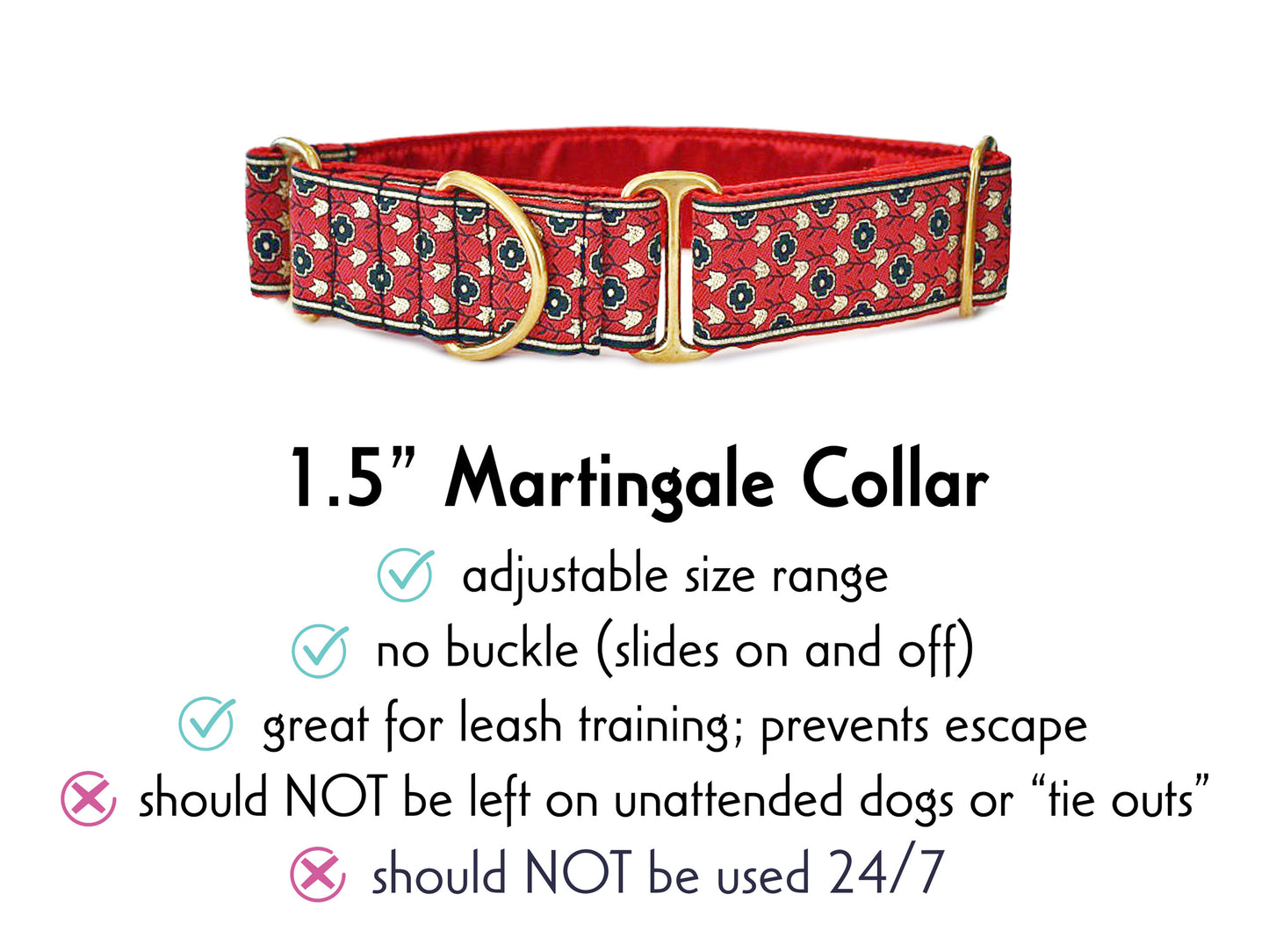 1.5 Inch Wide Red Stratford Martingale Dog Collar by The Hound Haberdashery