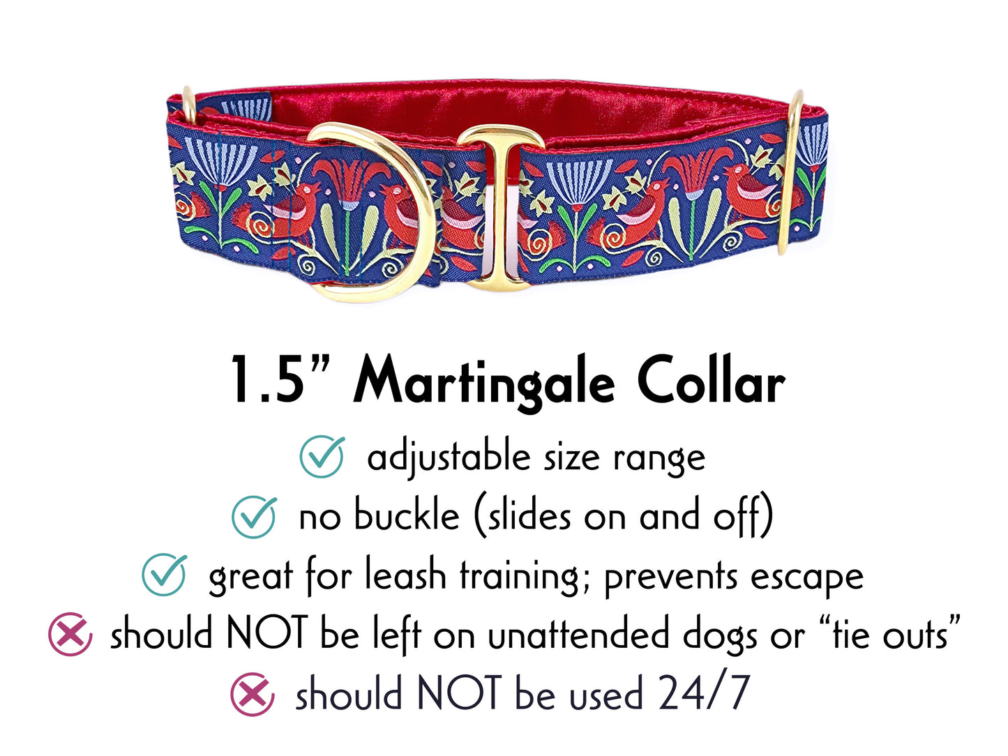 1.5 Inch Wide Summer Tanagers Martingale Dog Collar by The Hound Haberdashery