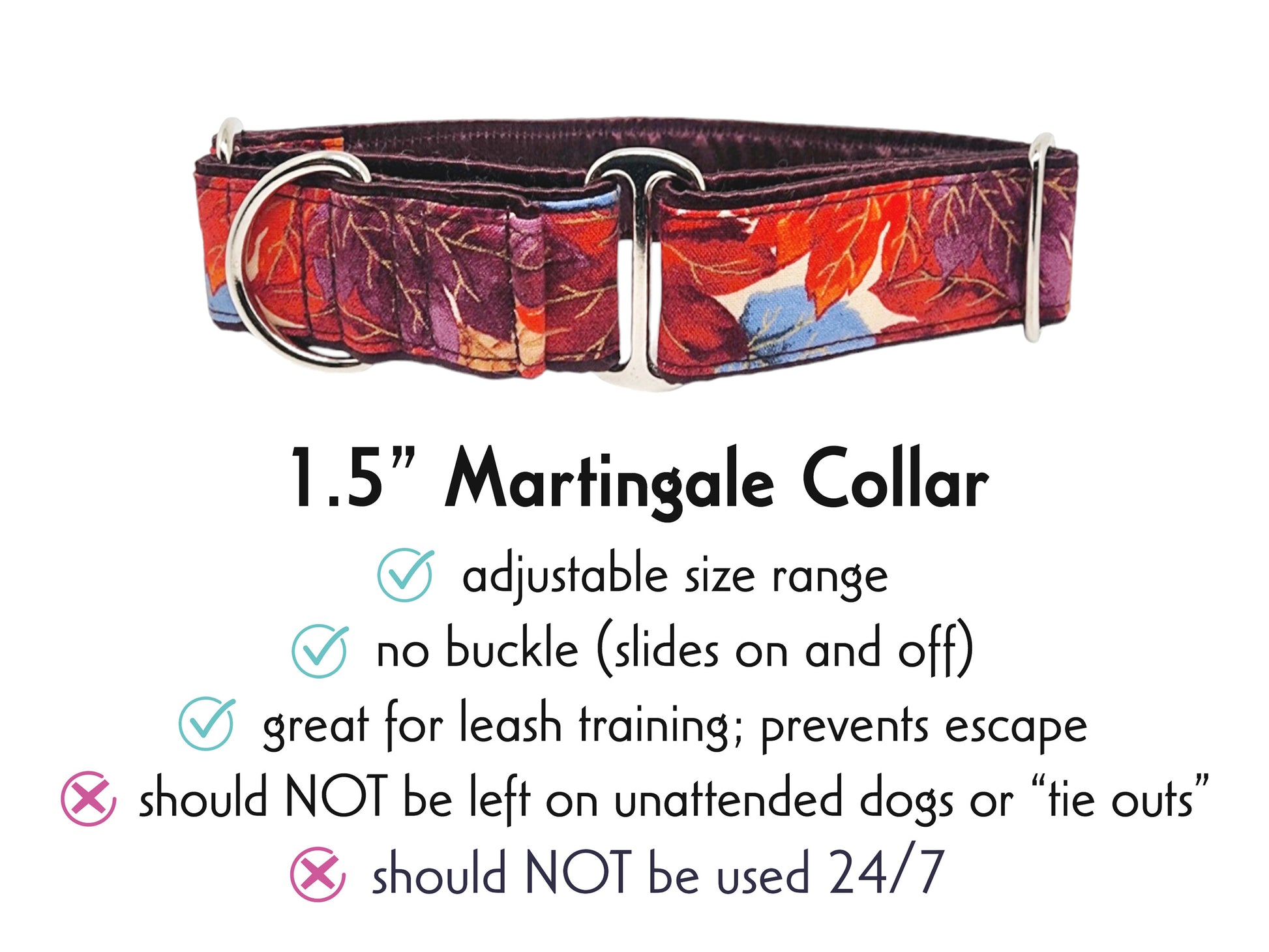 1.5 Inch Wide Watercolor Fall Leaves Martingale Dog Collar by The Hound Haberdashery