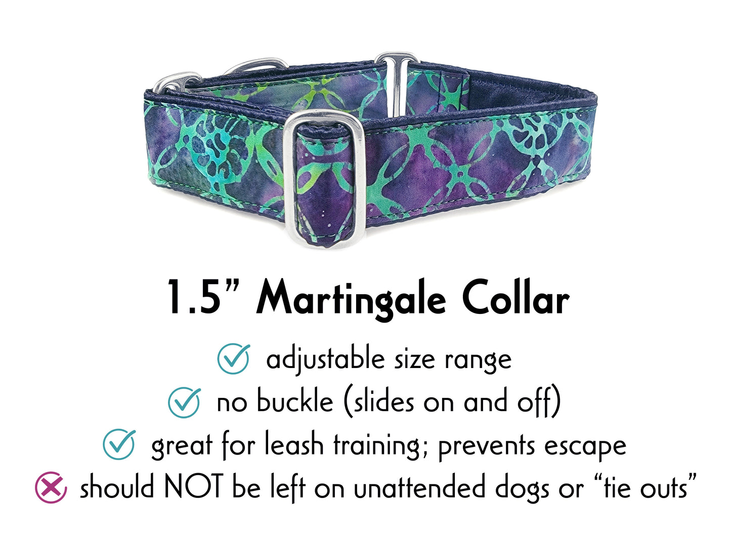 1.5 Inch Wide Batik Martingale Dog Collar by The Hound Haberdashery