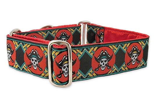 1.5 Inch Wide Red Pirates Dog Collar by The Hound Haberdashery