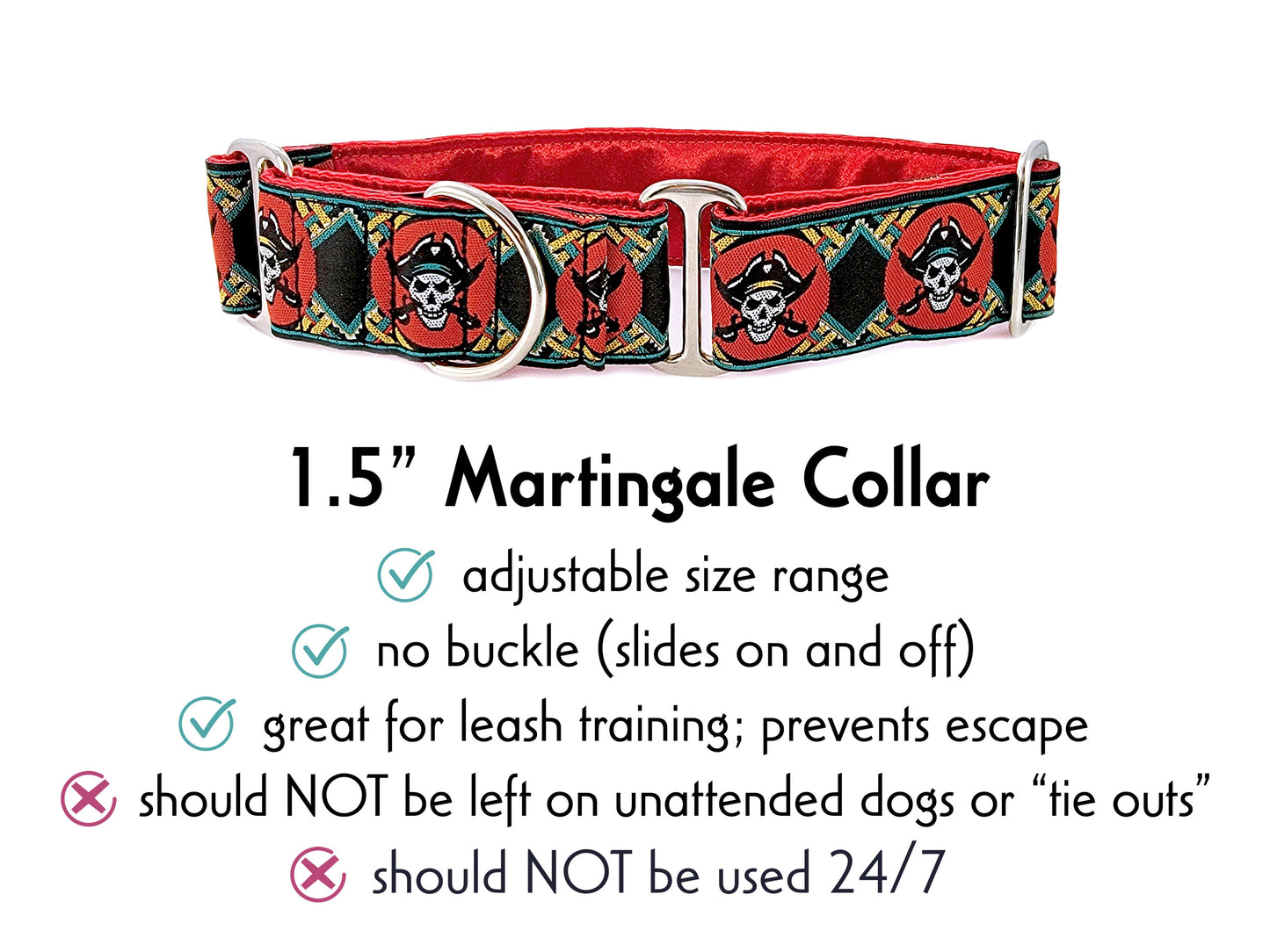 1.5 Inch Wide Red Pirates Martingale Dog Collar by The Hound Haberdashery