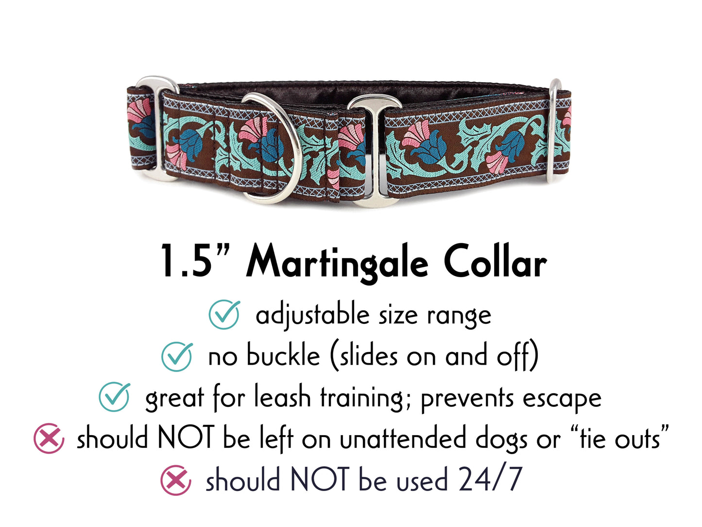 1.5 Inch Wide Brown Thistle Martingale Dog Collar by The Hound Haberdashery