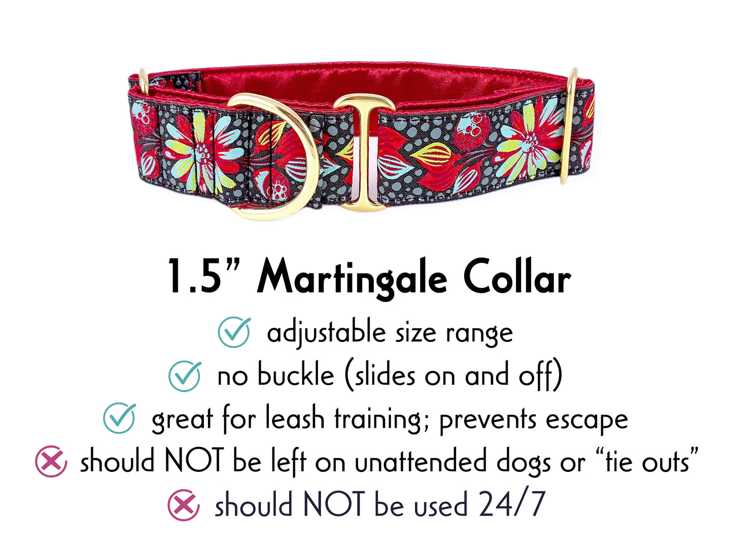 1.5 Inch Wide Pop Art Petals Martingale Dog Collar by The Hound Haberdashery