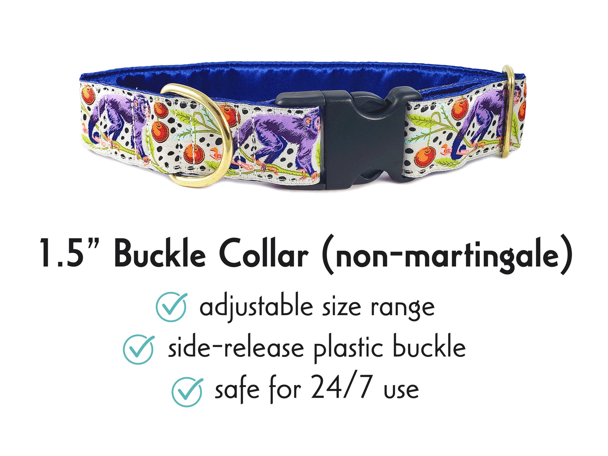 1.5 Inch Wide Cheeky Monkey Buckle Dog Collar by The Hound Haberdashery