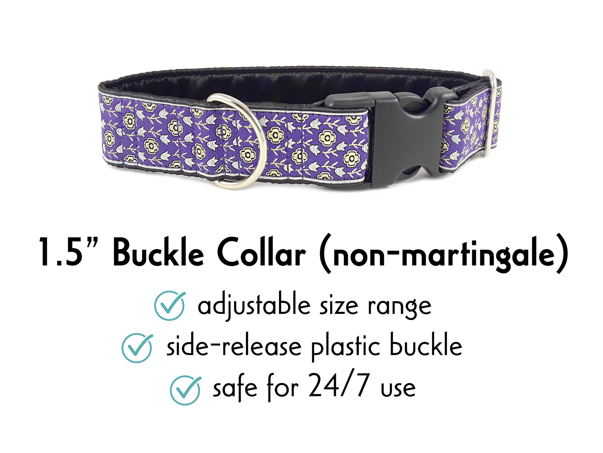 1.5 Inch Wide Purple Stratford Buckle Dog Collar by The Hound Haberdashery