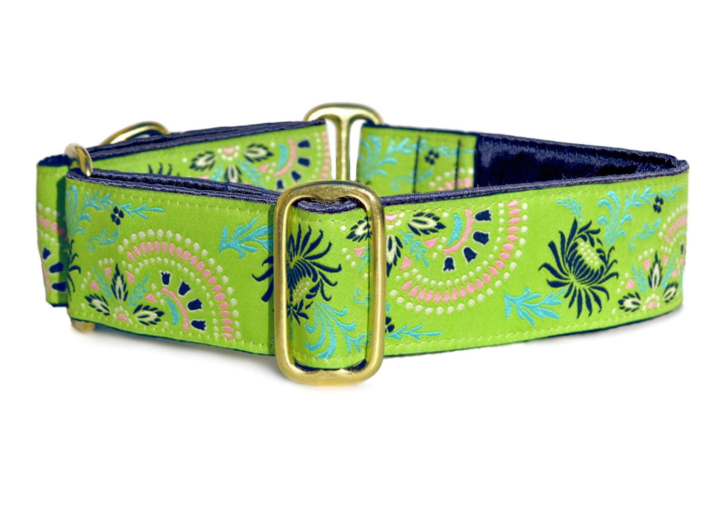 1.5 Inch Wide Lime Green Flower Burst Dog Collar by The Hound Haberdashery