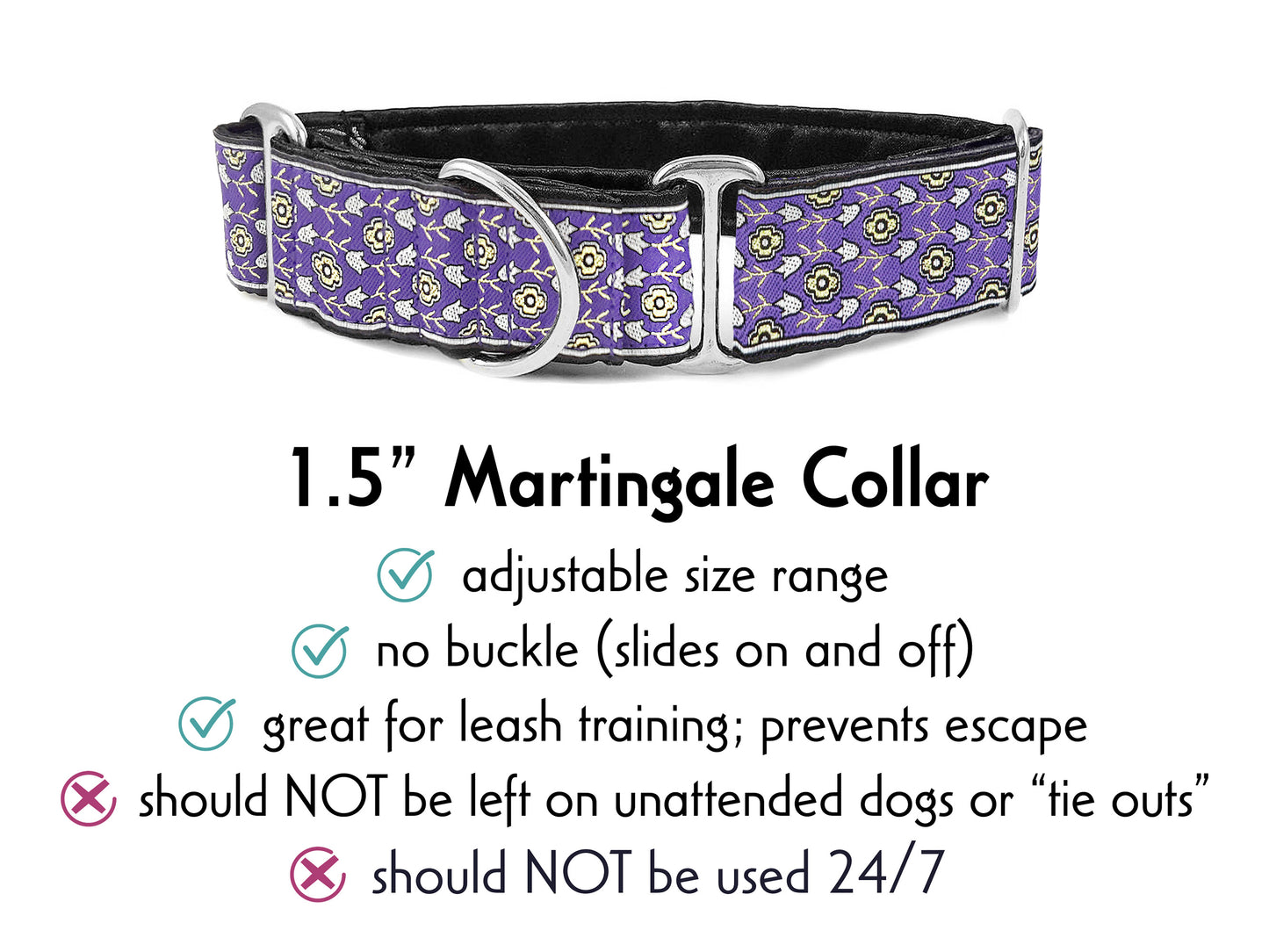 1.5 Inch Wide Purple Stratford Martingale Dog Collar by The Hound Haberdashery