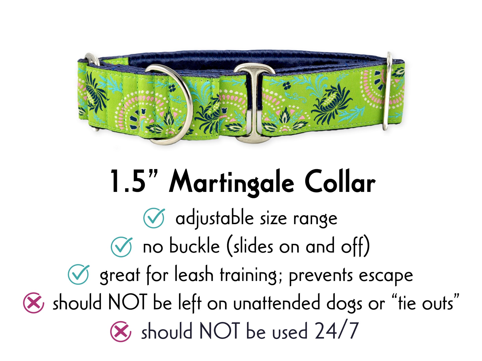 1.5 Inch Wide Lime Green Flower Burst Martingale Dog Collar by The Hound Haberdashery