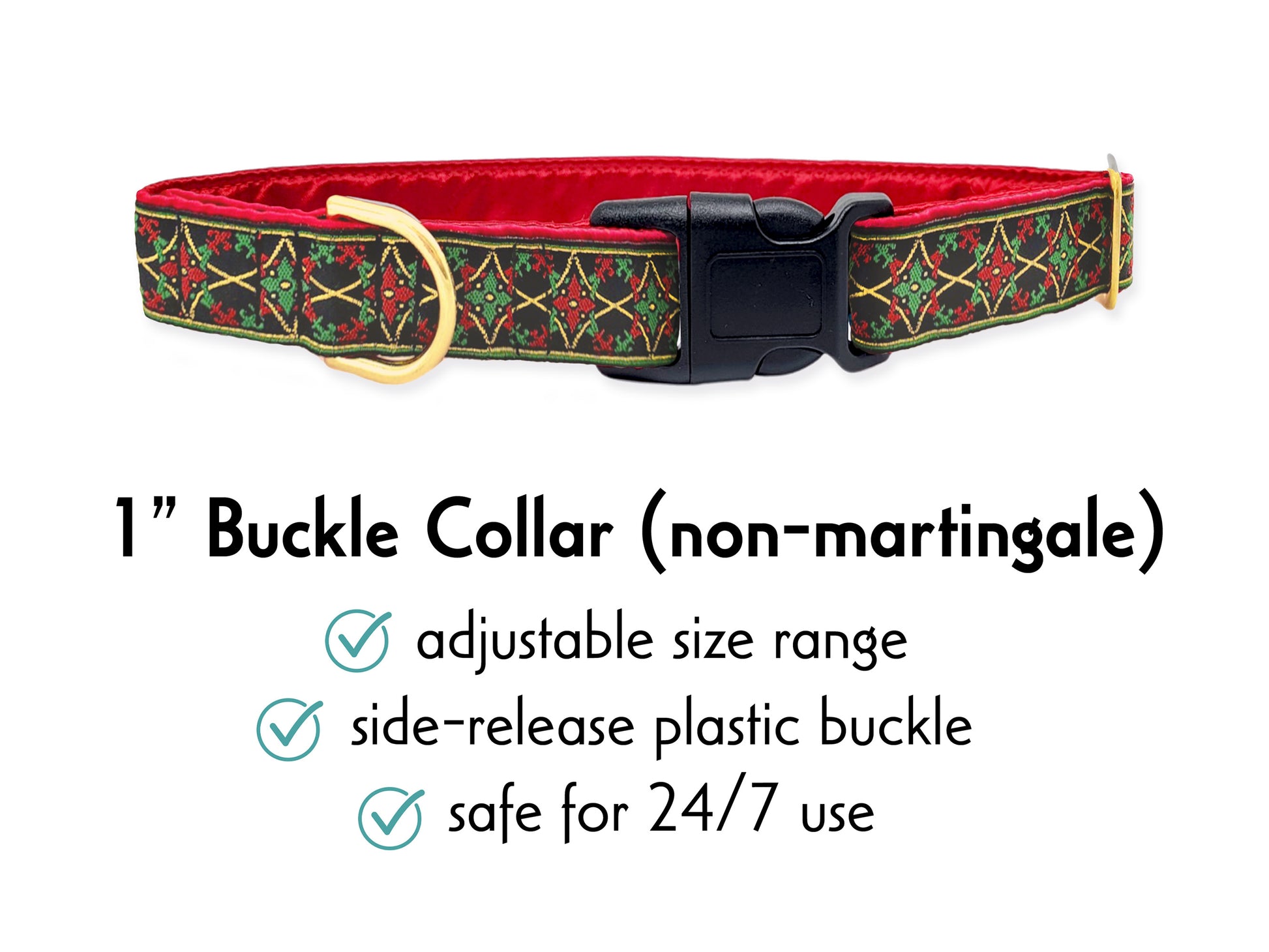 1 Inch Wide Christmas Exeter Buckle Dog Collar by The Hound Haberdashery