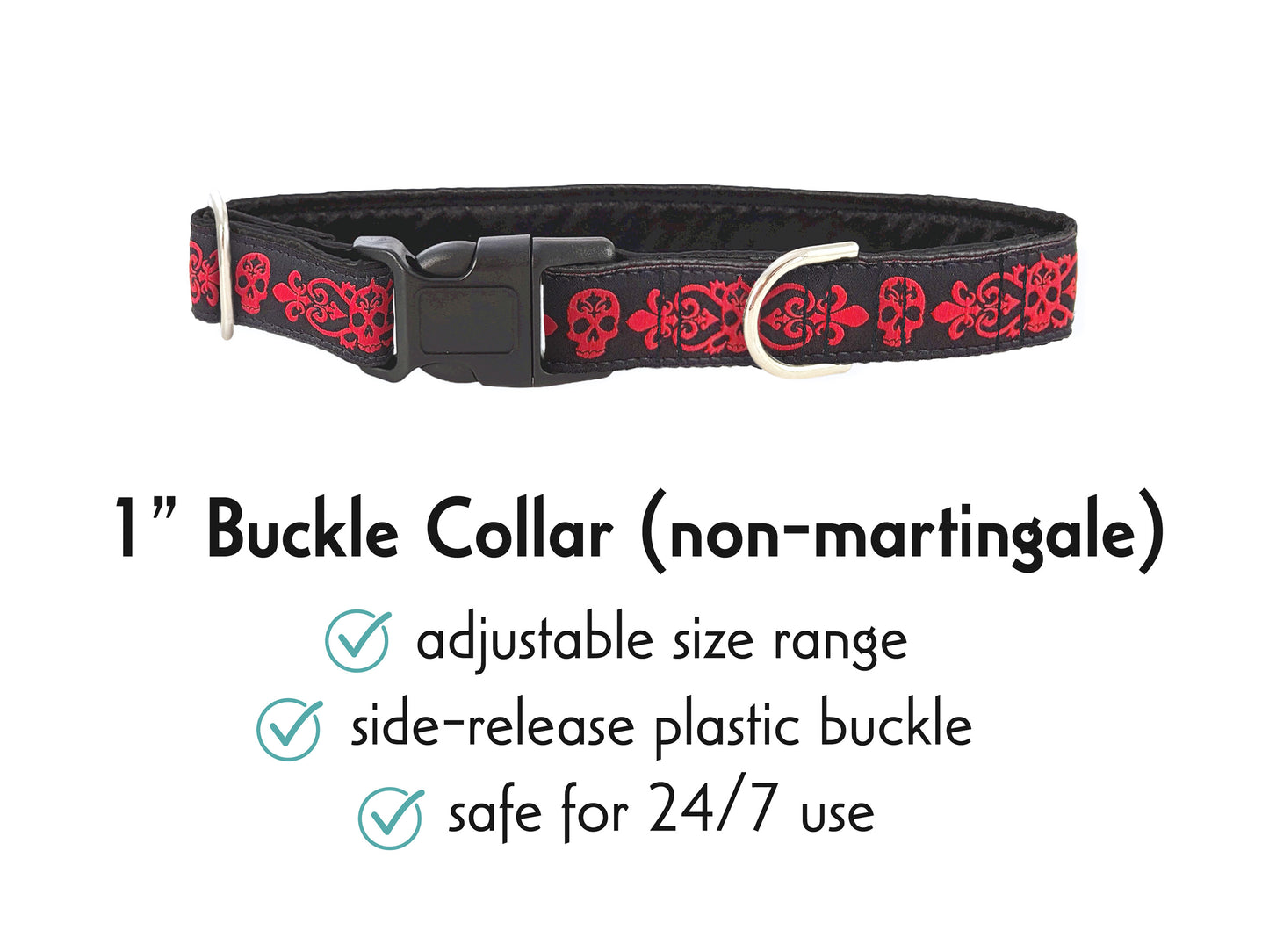 1 Inch Wide Skeleton Crew Buckle Dog Collar by The Hound Haberdashery