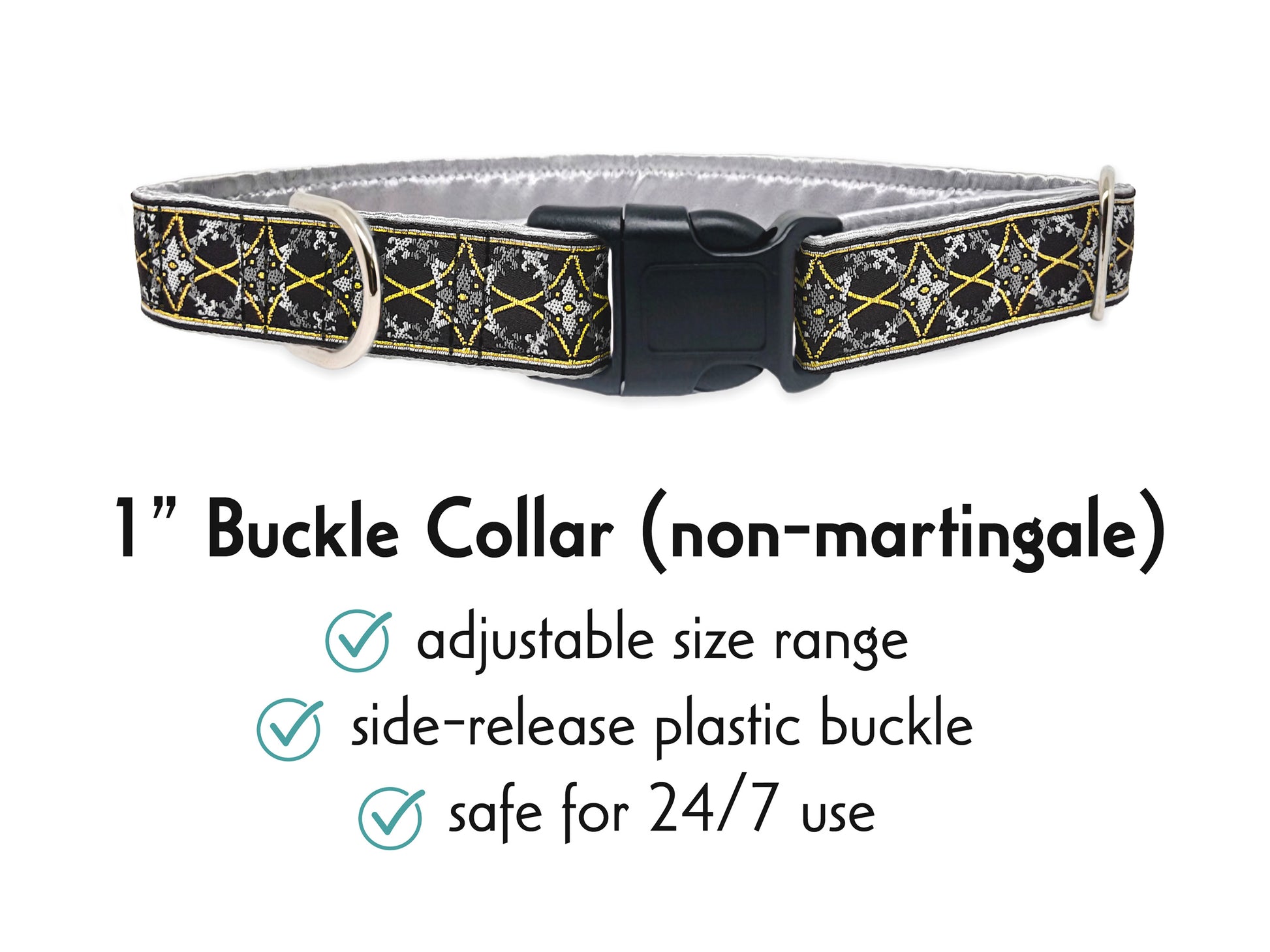 1 Inch Wide Gray, Gold Exeter Buckle Dog Collar by The Hound Haberdashery