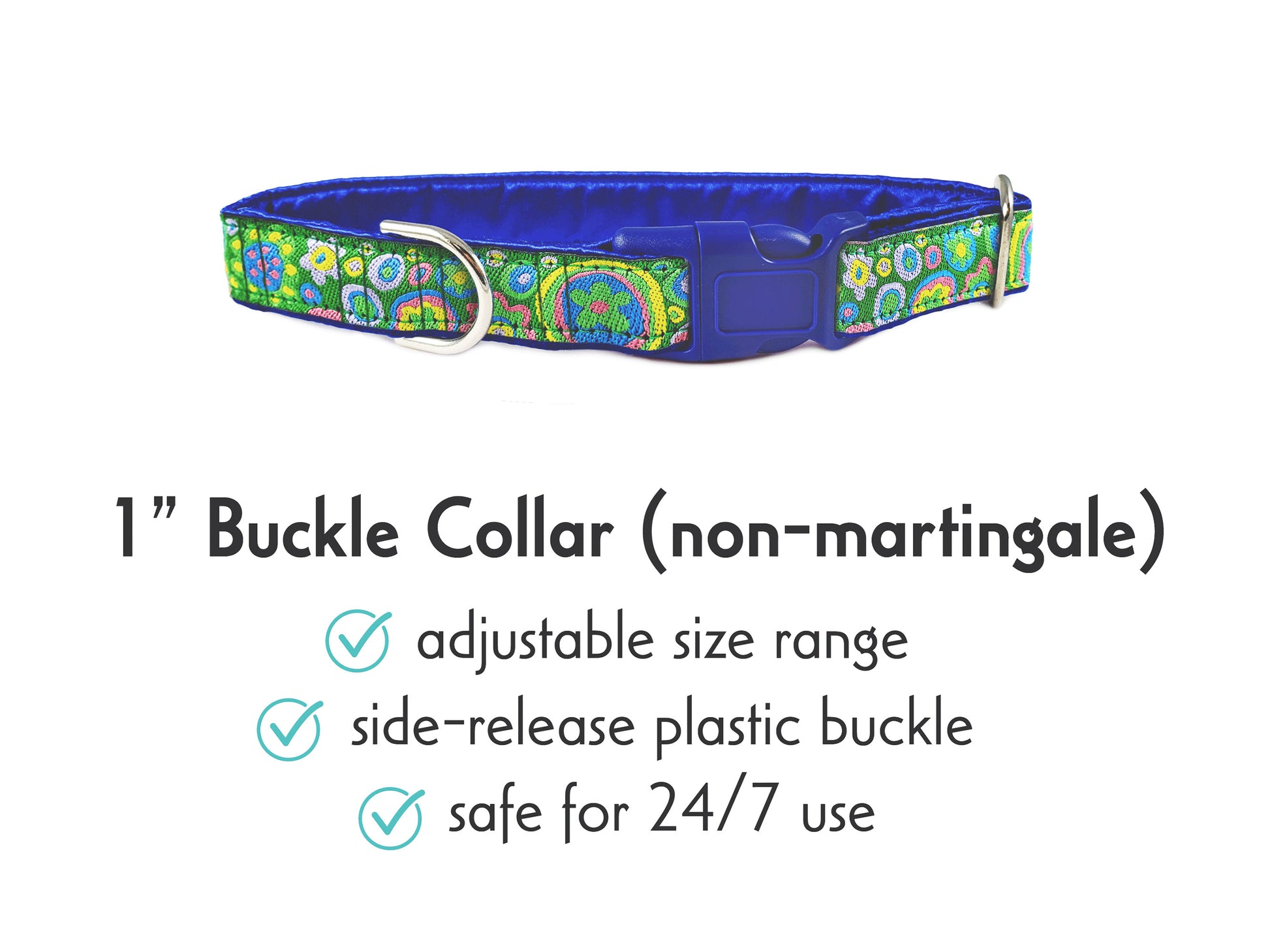 1 Inch Wide Green, Blue La Paz Buckle Dog Collar by The Hound Haberdashery