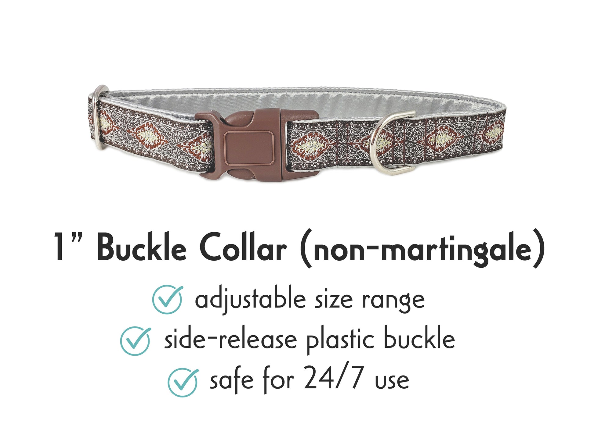 1 Inch Wide Montreal Buckle Dog Collar by The Hound Haberdashery