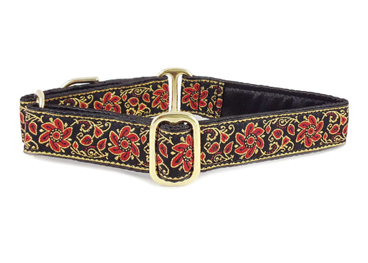 1 Inch Wide Black, Red, Gold Sevilla Dog Collar by The Hound Haberdashery