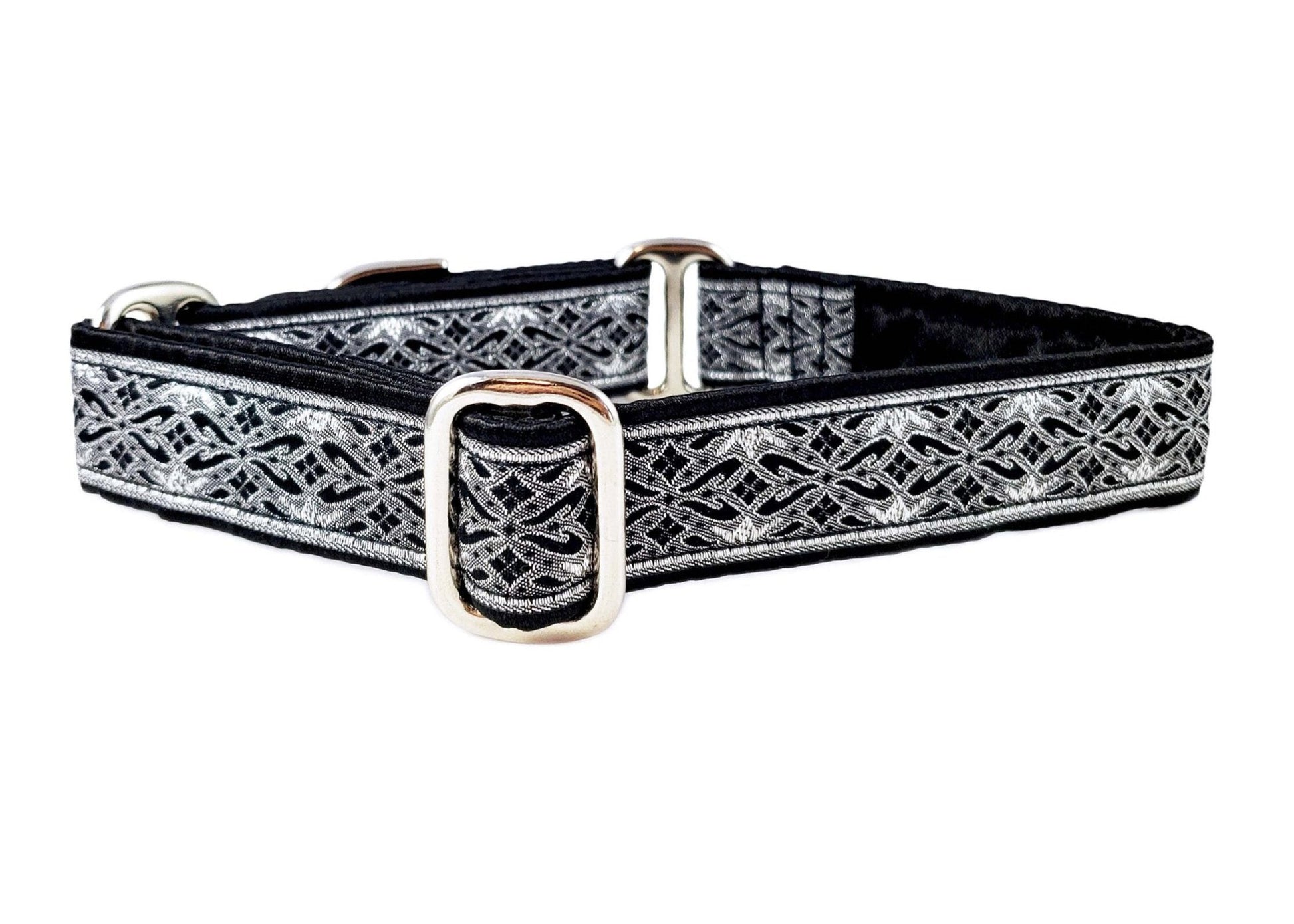 1 Inch Wide Black, Silver Clifden Dog Collar by The Hound Haberdashery