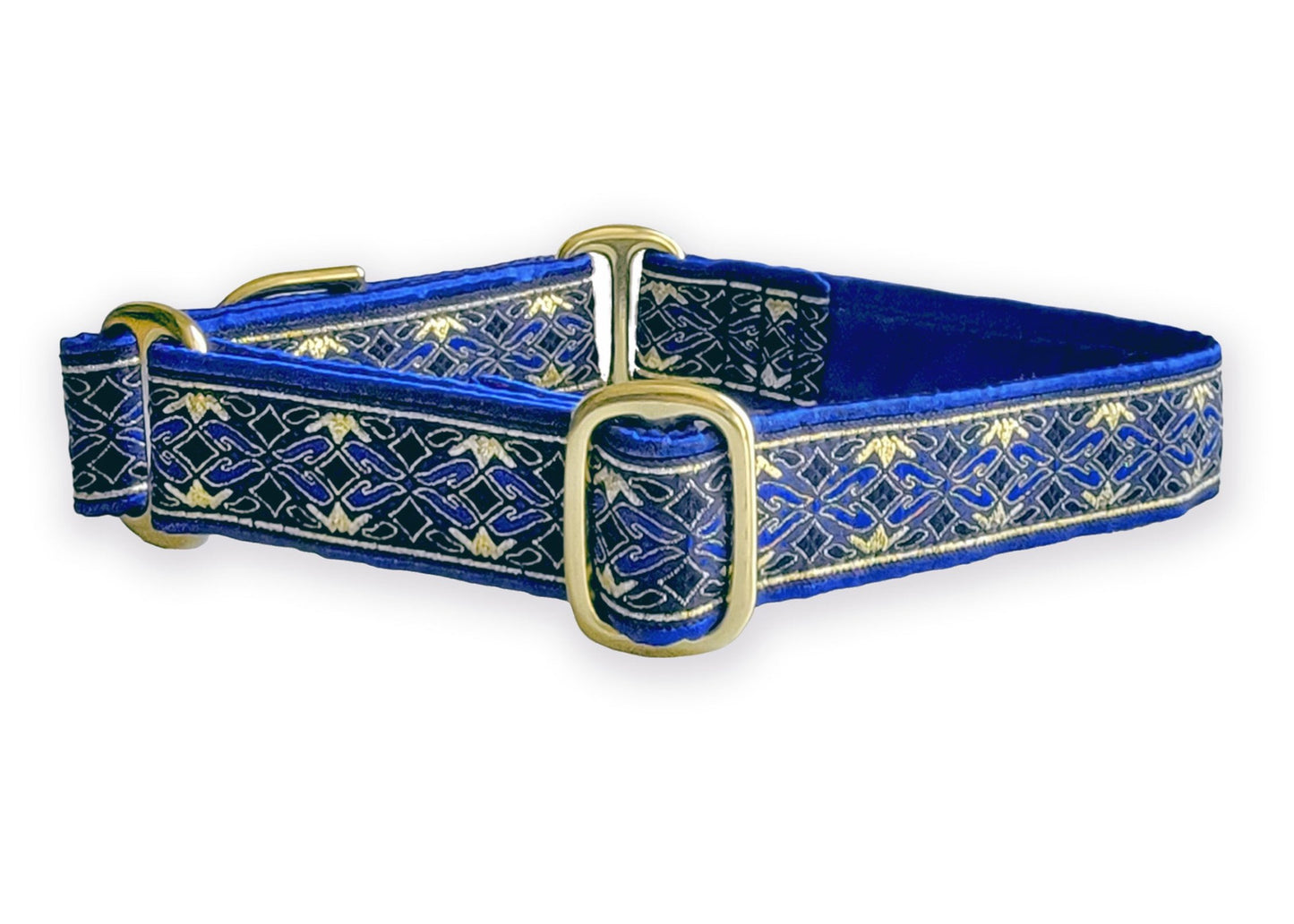 1 Inch Wide Blue, Gold Clifden Dog Collar by The Hound Haberdashery